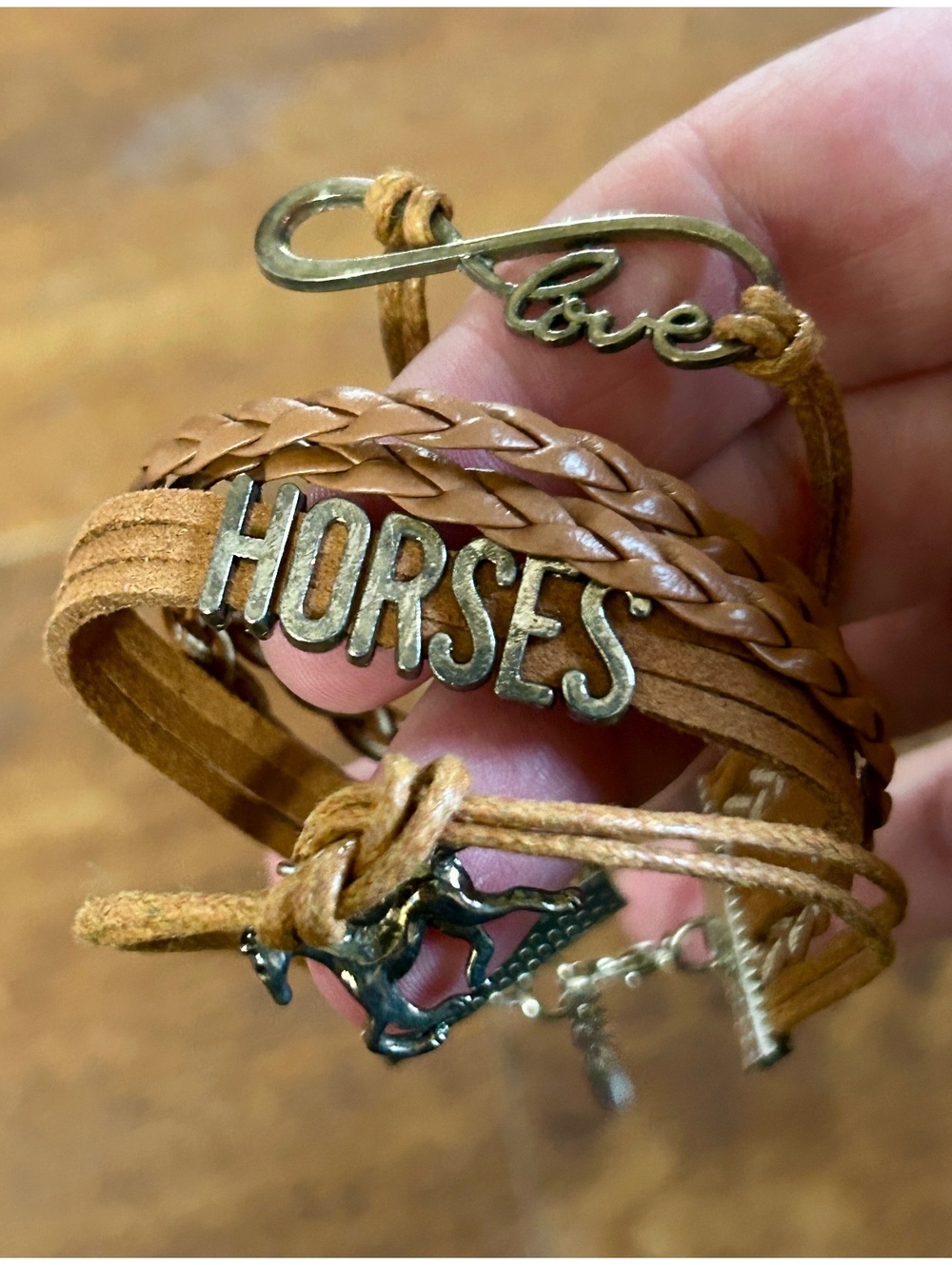 Brown Leather Multi-Strand Horses Love Bracelet